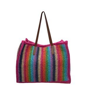 Urban Expressions Pink Multi-Color Candi Stripe Tote Bag